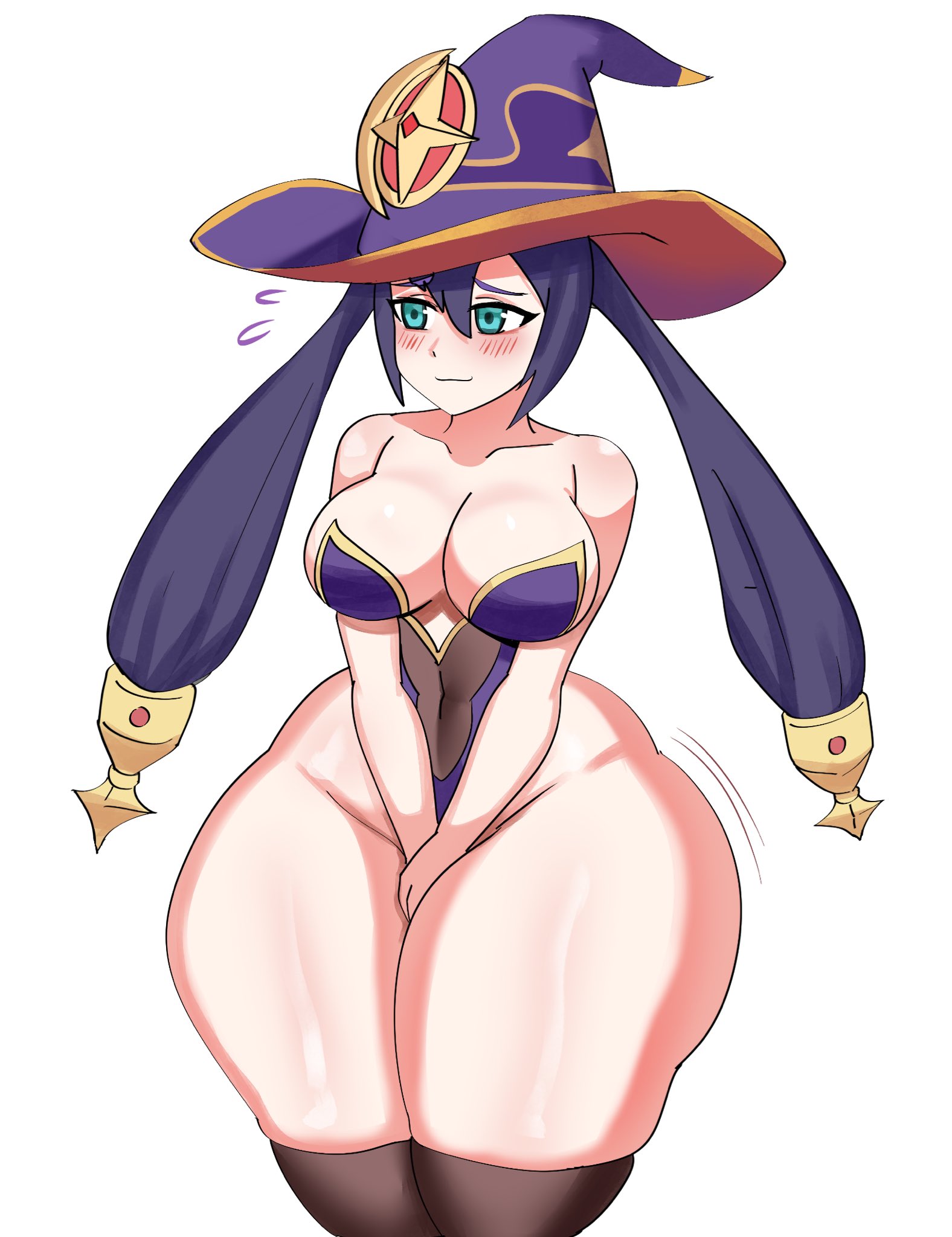 1girls, bottom heavy, breasts, female, genshin impact, hi res, highleg leotard, hips, leotard, light skin, light-skinned female, long hair, mona (genshin impact), solo female, thick thighs, thighs, twintails, wide hips, ytrall