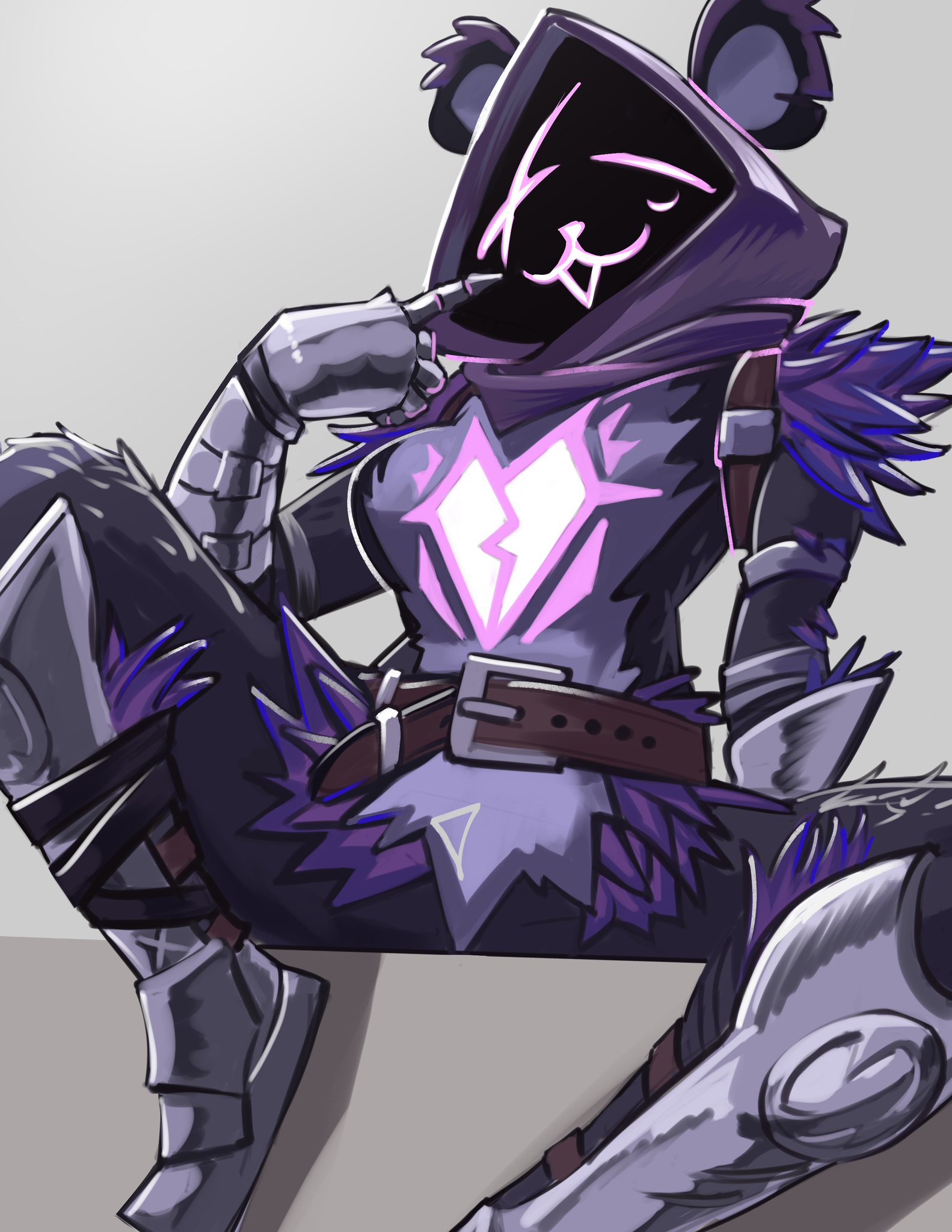 1girls, big breasts, breasts, female, female only, fortnite, looking at viewer, moxydrawsmore, purple body, purple eyes, purple fur, raven team leader, solo, solo female, solo focus, thick thighs, thighs, wide hips