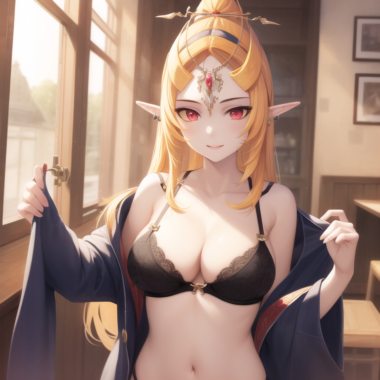 1girls ai_generated big_breasts black_bra breasts clothing female female_only happy long_hair midna nintendo ruptuorie shorts solo the_legend_of_zelda the_legend_of_zelda:_twilight_princess twili_midna twilight_princess