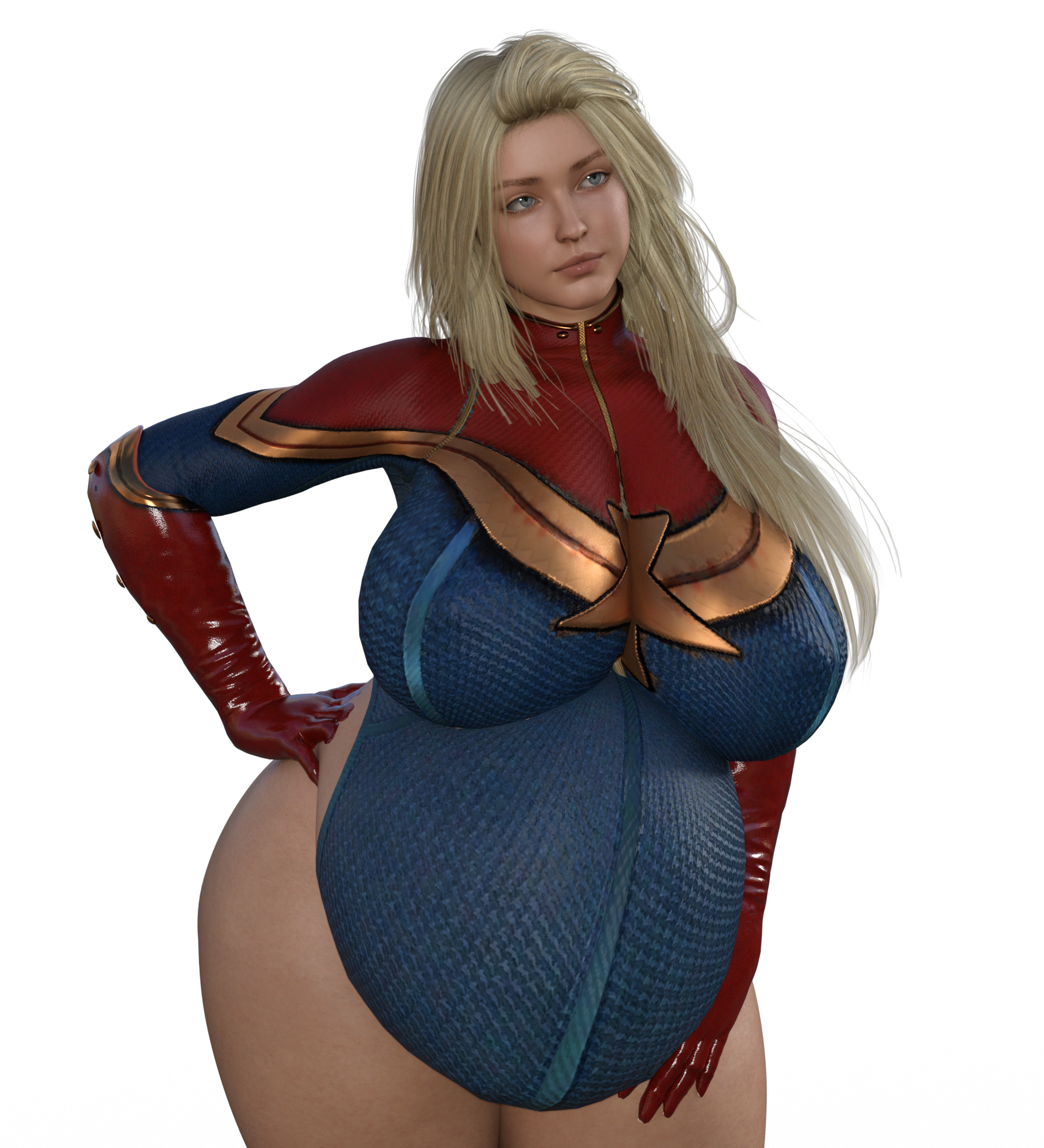 1girls, 3d, belly, big belly, big breasts, blonde hair, breasts, captain marvel, carol danvers, female, huge breasts, marvel, marvel comics, nipple bulge, pregnant, solo, tetzila