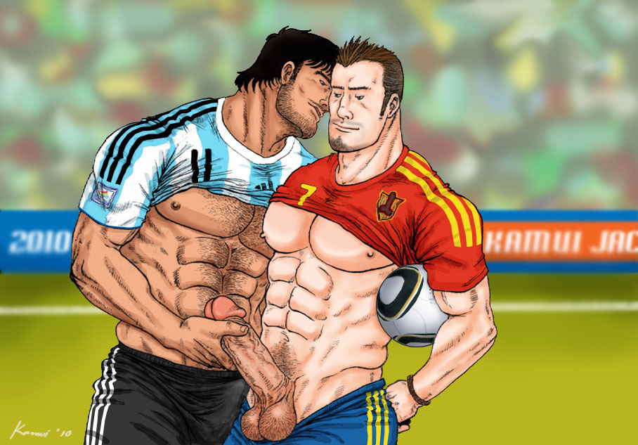 2boys abs argentina athlete athletic athletic_male balls bara flirting football game gay gay_handjob gay_male handjob kamui_jack muscular muscular_male soccer spain