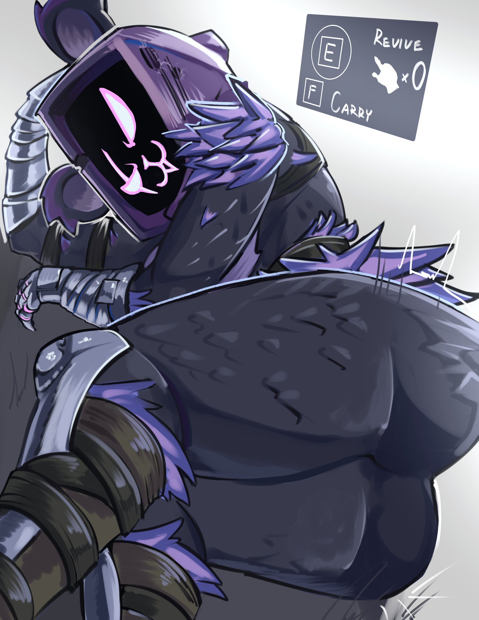 1girls, ass, big ass, big breasts, big butt, breasts, fat ass, female, female only, fortnite, large ass, looking at viewer, looking back, moxydrawsmore, purple body, purple eyes, purple fur, raven team leader, solo, solo female, solo focus, thick ass, thick thighs, thighs, wide hips