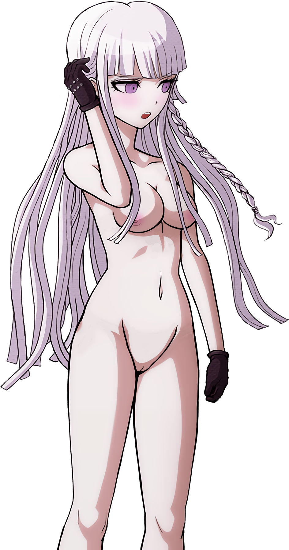 1girls bangs blush breasts completely_nude completely_nude_female danganronpa danganronpa:_trigger_happy_havoc danganronpa_s:_ultimate_summer_camp edit female female_only gloves human kirigiri_kyouko kosine1777 long_hair medium_breasts nude_filter pussy solo sprite sprite_edit tagme transparent_background