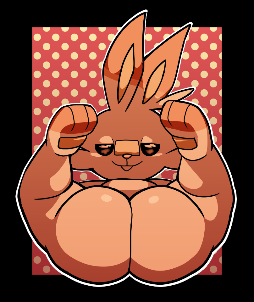 anthro ass big_butt generation_8_pokemon girly lagomorph leporid male mammal nintendo pokemon pokemon_(species) rabbit samirachuni scorbunny simple_background solo thick_thighs