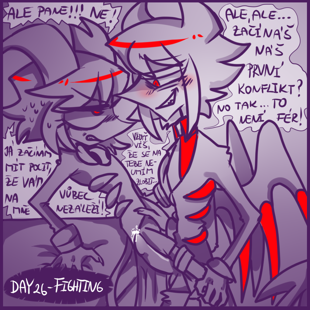 big_penis blush cum czech_text demon_horns demon_tail dragon_wings english_text giratina human humanoid kinktober kinktober_2023 page_26 penis pokemon purple_background skinny swear swearing toony