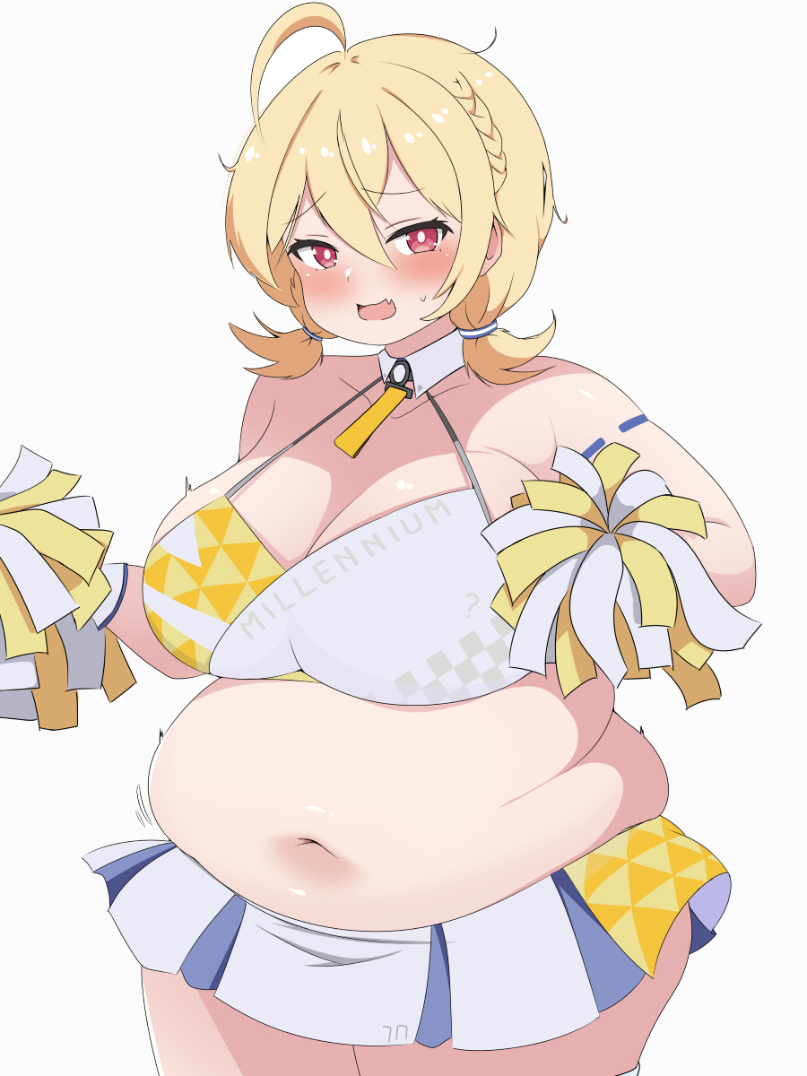 1girls 2023 blonde_hair blue_archive breasts cheerleader cheerleader_uniform chubby chubby_female fat female female_focus hi_res high_resolution highres hips huge_breasts kotori_(blue_archive) kotori_(cheerleader)_(blue_archive) millennium_science_school_student overweight plump short_hair solo solo_female solo_focus twintails usagirin wide_hips