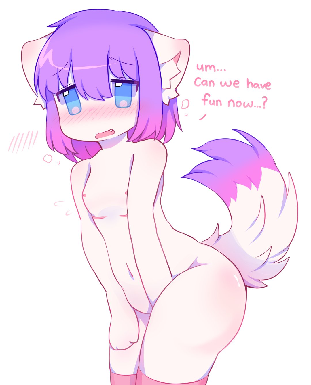 1cuntboy, anthropomorphic, cuntboy, domestic cat, edit, femboy, feminine, feminine body, feminine cuntboy, feminine intersex, feminine pose, girly, intersex, male, mastectomy scar, nipples, pink hair, purple hair, sissy, trap, twink, white fur, yuki (yuqikun), yuqikun