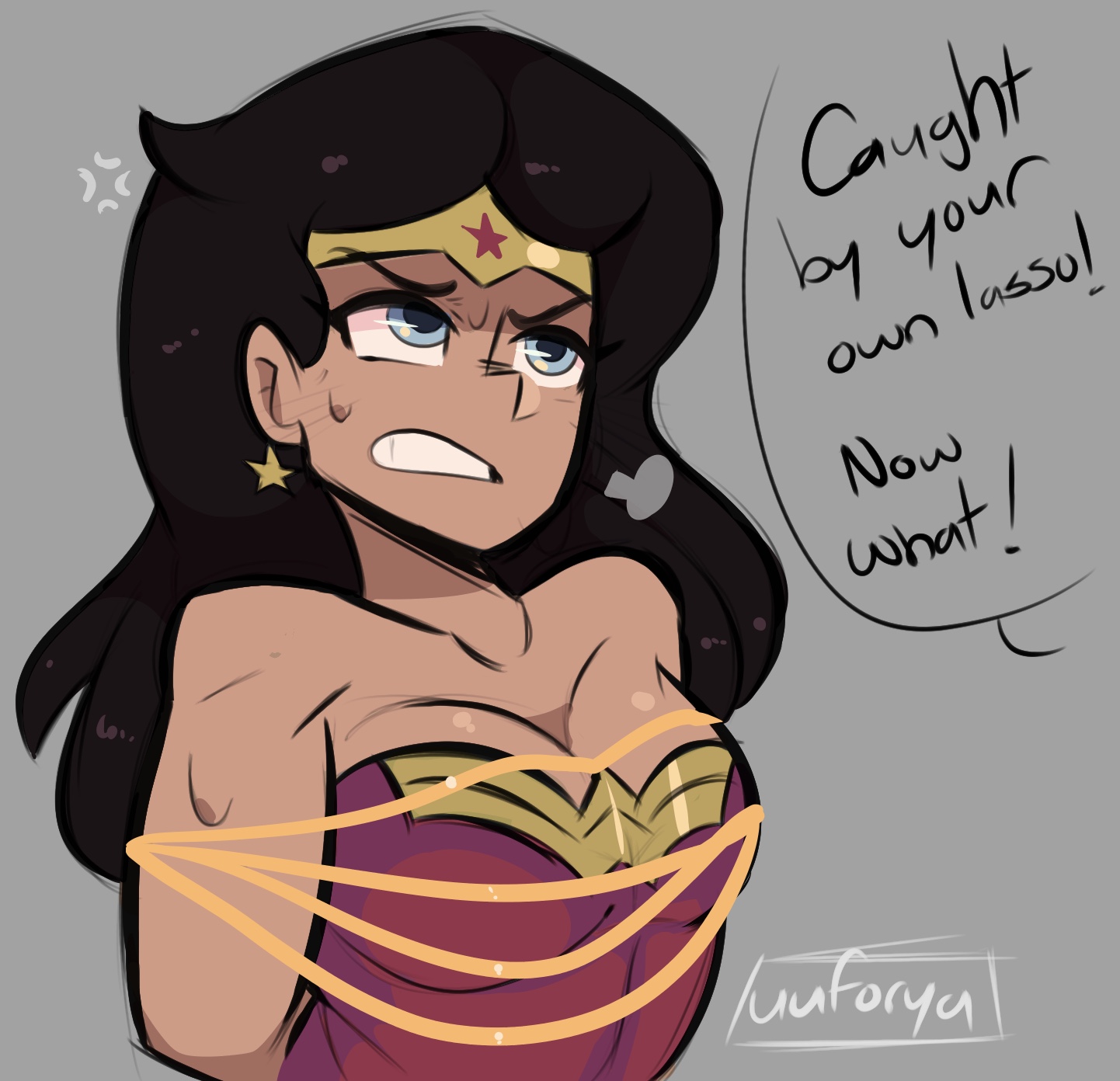 amazon, dc, dc comics, dialogue, female, femsub, lasso of truth, solo, tied up, uuforya, wonder woman, wonder woman (series)