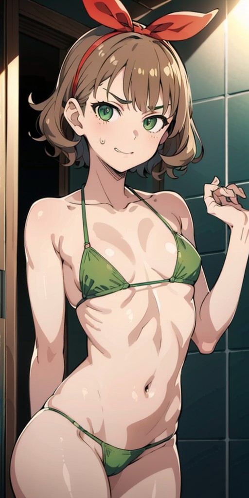 ai_generated axis_powers_hetalia belgium_(hetalia) bikini brown_hair green green_eyes hetalia short_hair