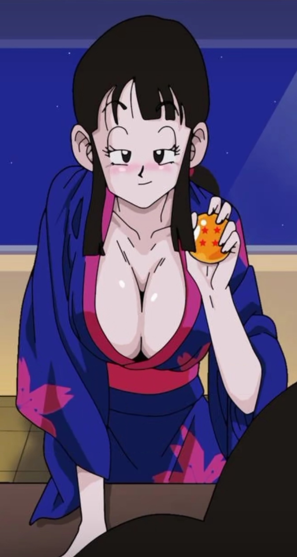 1boy 1girls 2d anime_style asking_for_it asking_for_sex big_breasts black_hair blush blushing_at_viewer breasts chichi couple curvy_female dragon_ball dragon_ball_z female female_focus hand_on_table holding holding_object huge_boobs huge_breasts husband_and_wife japanese japanese_clothes kimono looking_at_partner looking_at_viewer looking_pleasured male salvamakoto showing_breasts showing_off smile smiling smiling_at_partner smiling_at_viewer smirk smirking son_goku