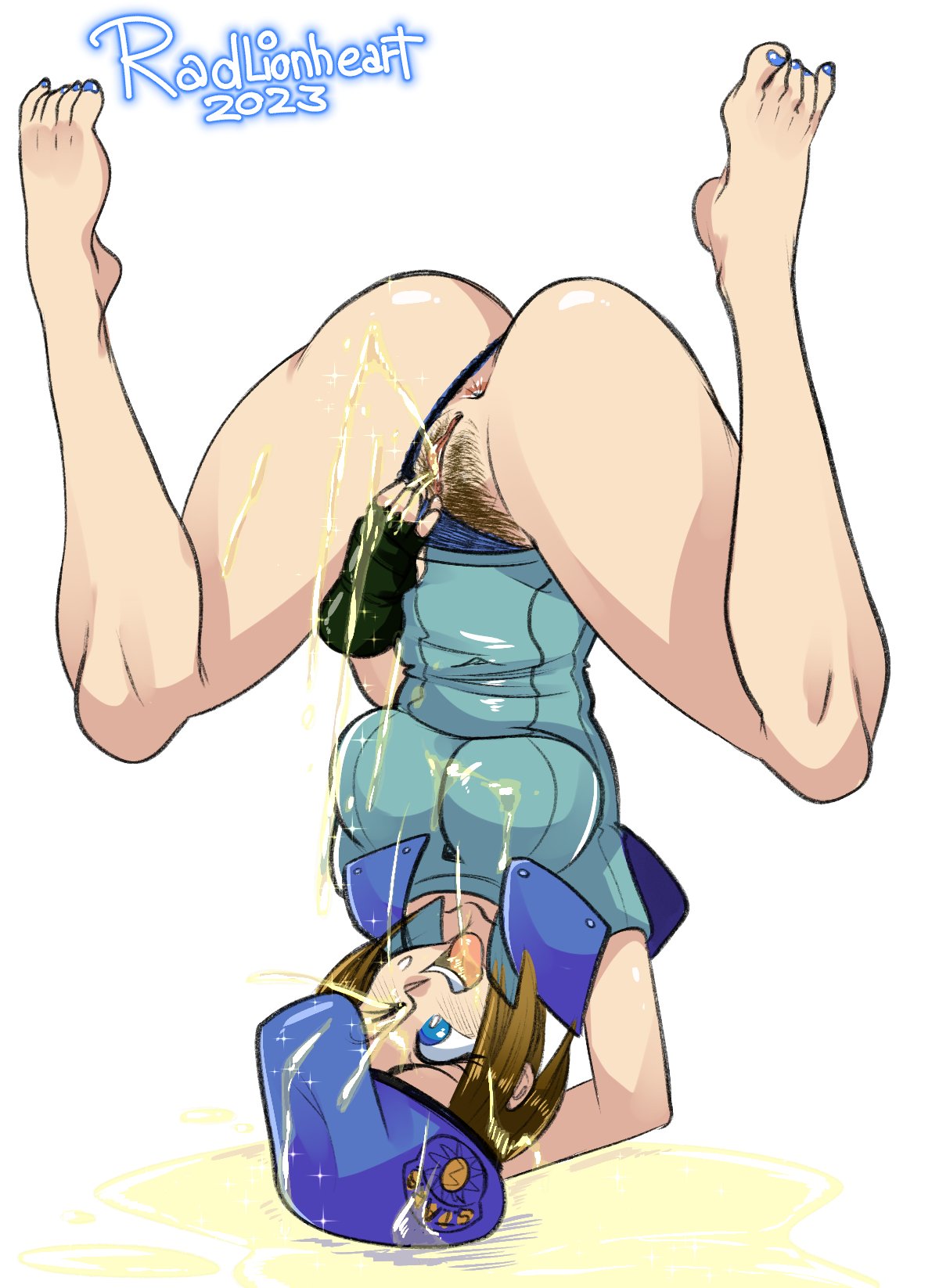 anus, ass, barefoot, black panties, feet, female, jill valentine, legs up, panties, panty pull, peeing, peeing on self, pubic hair, puddle, pussy, radlionheart, resident evil, upside-down, urinating, urinating female, urination, urine, urine in mouth, urine on face, urine pool, urine puddle, urine stream, watersports