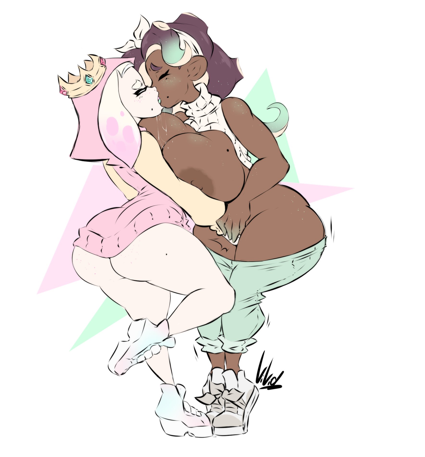 2girls, ass, ass cleavage, ass peek, big ass, big breasts, big nipples, big thighs, breast squeeze, breasts, breasts bigger than head, cephalopod, cephalopod humanoid, chocolate and vanilla, clothed, couple, dark skin, dark-skinned female, domino mask, dullvivid, fat ass, fat butt, female, female only, fingering, fingering partner, fingering pussy, freckles, freckles on ass, freckles on face, french kiss, huge ass, huge breasts, kissing, light skin, light-skinned female, making out, marina (splatoon), mole on ass, mole on breast, mole under mouth, mollusk, mollusk humanoid, multiple females, multiple girls, nintendo, no underwear, octopus girl, pants down, pearl (splatoon), plump ass, pussy, romantic, splatoon, squid girl, straining clothing, tentacles, tongue kiss, underass, vaginal fingering, venus body, yuri