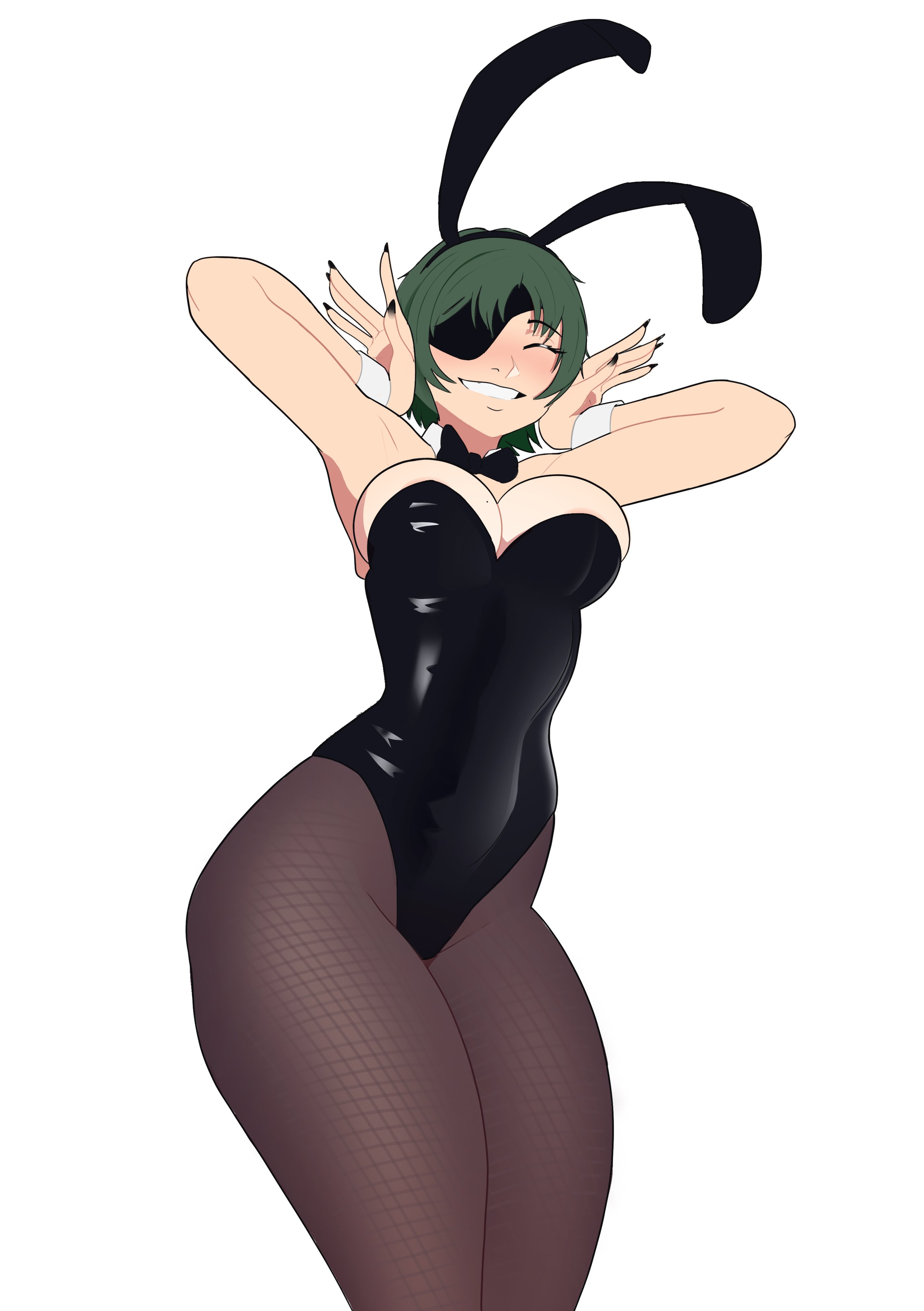 ass, big ass, big breasts, breasts, bunny ears, bunnysuit, chainsaw man, cleavage, female, female only, himeno (chainsaw man), light skin, light-skinned female, mappa, reddishfoxo, smile, thick thighs