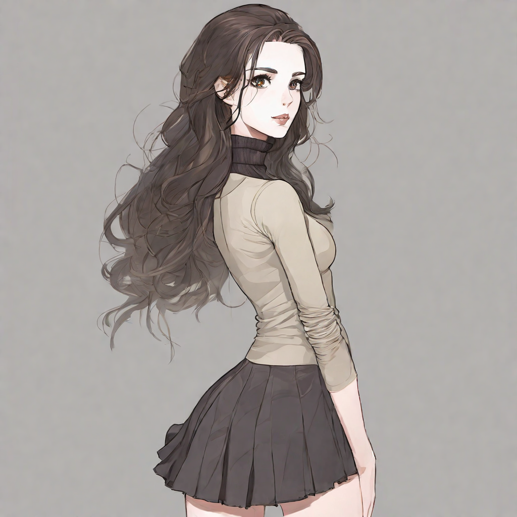 1girls a10 cheeks cup defined eyes female female_only figure hair hollow hourglass hunter jawline legs skirt slightly slim small_breasts solo stockings tall tilt turtleneck wavy_hair