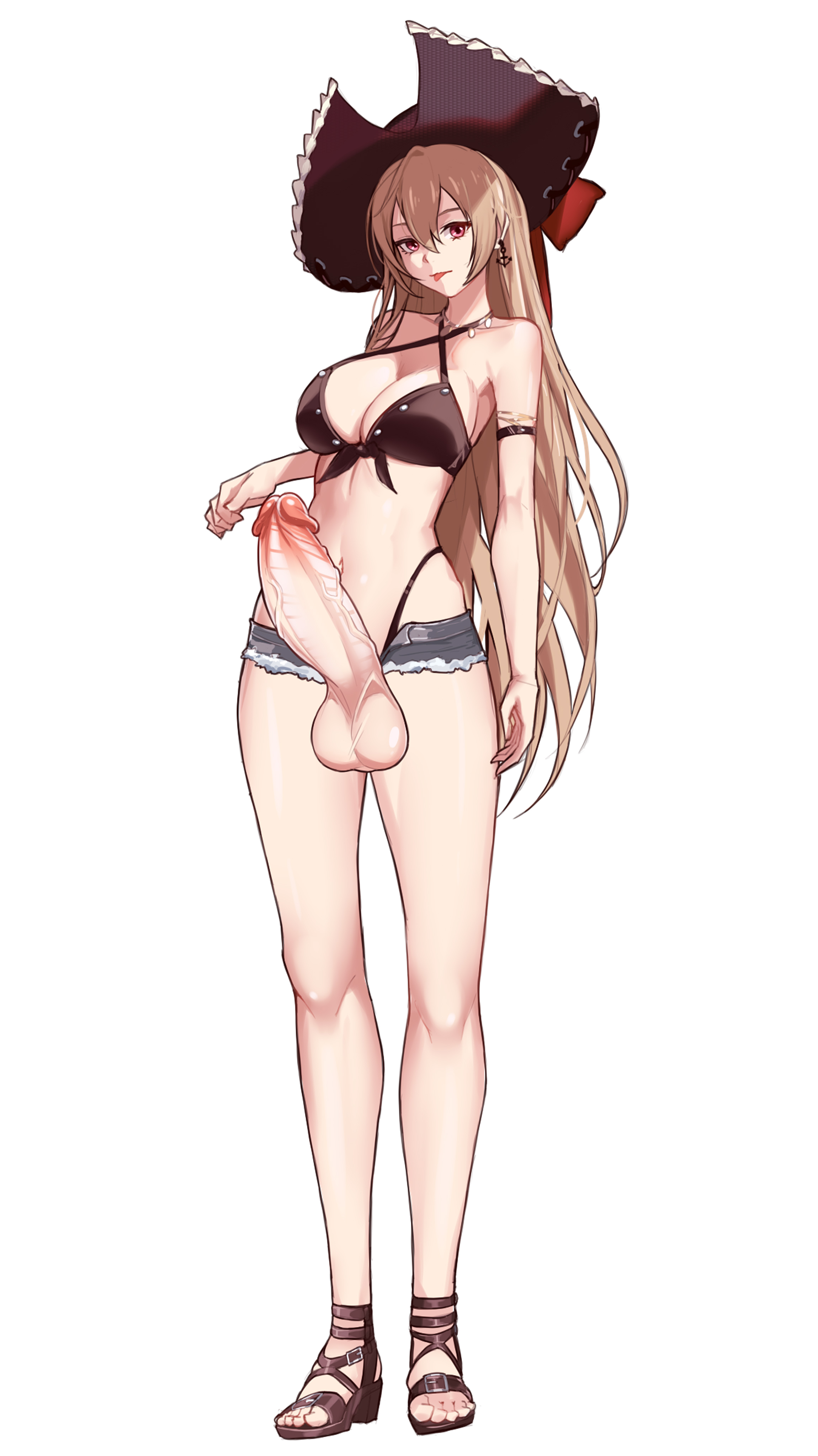 1futa, azur lane, balls, belly button, big breasts, big penis, breasts, busty, clothed, clothing, dick, dickgirl, earring, earrings, erection, futa only, futanari, gojich1, hat, huge breasts, huge cock, hung, hung futa, intersex, jean bart (azur lane), jean bart (private après midi) (azur lane), large breasts, large penis, legs, light skin, light-skinned futa, mostly nude, penis, penis out, revealing clothes, short shorts, shorts, solo, thick penis, thighs, tummy, veiny penis