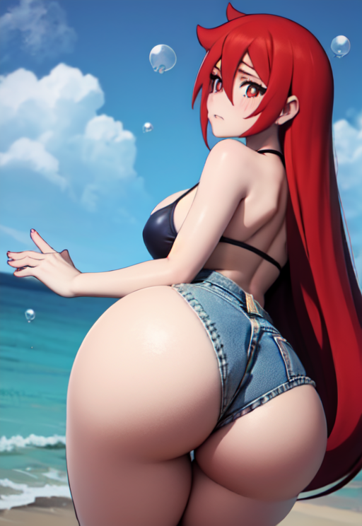 2020s 2023 ai_generated big_ass big_butt big_hips bikini_top chariot_du_nord curvy denim_shorts female female_only huge_ass little_witch_academia long_hair pointer_warrior_ai prostitute red_eyes red_hair short_shorts shorts solo stable_diffusion thick_thighs voluptuous voluptuous_female