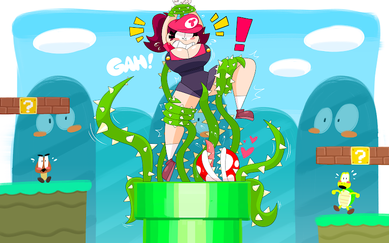 2023 ?_block arms_up block bound_wrists brick_block brown_hair captured caught cleavage curvy gloves goomba green_koopa_troopa hat imminent_rape jumping koopa koopa_troopa mario_(cosplay) mario_(series) mario_hat mojo_montebon original original_character overalls piranha_plant scared shocked spread_legs super_mario_bros. tentacle tentacle_bondage tentacle_grab tentacle_restrained tentacle_restraint thighs thorns tongue toonzymojo trixie_(mojo_montebon) trixie_(toonzymojo) vine vine_bondage vine_tentacle vines warp_pipe white_gloves