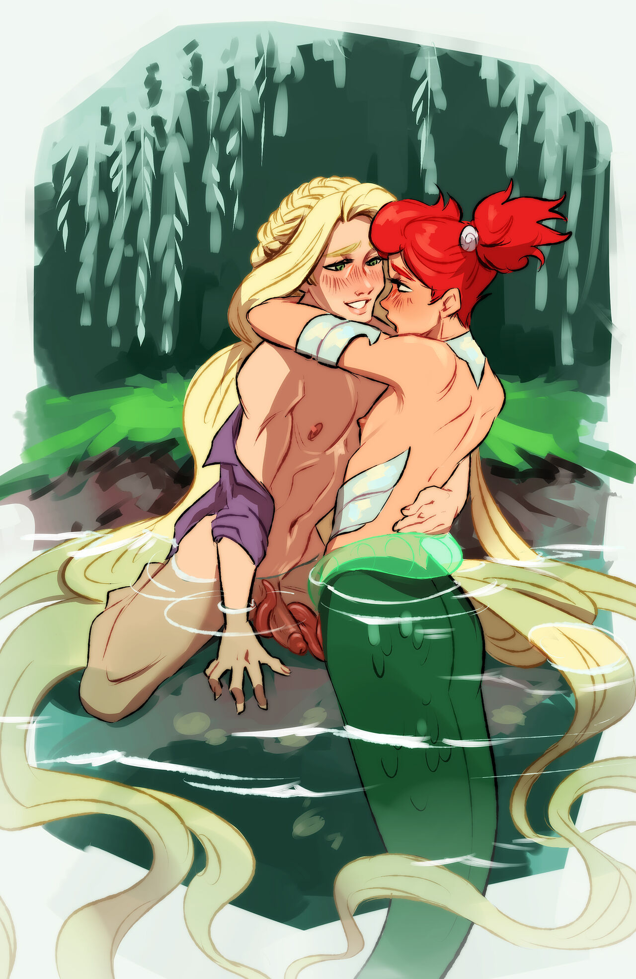 2boys absurd_res animal_genitalia animal_penis ariel ariel_(the_little_mermaid) balls blonde_hair blue_eyes blush cetacean_penis disney disney_princess dolphin_penis duo embrace eye_contact fairy_tales fairybend femboy feminine_male folklore frottage gay genderswap genderswap_(ftm) genitals girly green_eyes hair hi_res hug human human_on_humanoid humanoid interspecies literature long_hair long_hair_male looking_at_another male male/male male_focus male_on_male male_only mammal marine merfolk mermaid merman monster_boy monster_on_male navel nude open_mouth penile penis penises_touching prehensile_penis public_domain rapunzel red_hair ripushko rule_63 sex smile split_form tagme tangled the_little_mermaid the_little_mermaid_(1989_film) very_long_hair water wet yaoi