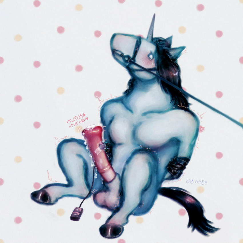 1:1 2023 888g888 animal_genitalia animal_penis anthro balls black_hair blue_body blue_fur blush blushing_profusely bodily_fluids bondage bondage bound bridle digital_drawing_(artwork) digital_media_(artwork) dripping edging egg_vibrator equid equine equine_genitalia equine_penis erection flared_penis fur genital_fluids genitals hair hooves horn horse long_hair male mammal medial_ring monotone_body monotone_fur muscular no_pupils nude onomatopoeia overstimulation painterly pattern_background penile penis precum precum_drip red_penis remote_vibrator sex_toy shaded shaking sheath simple_background solo solo_focus sound_effects submissive tail tears tears_of_pleasure text throbbing_penis trembling twitching unicorn unicorn_horn vibrator vibrator_on_penis