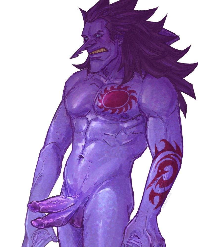 1boy abs arlong balls blue_body blue_skin boner diphallia diphallism elvensfw erection fish-men_(one_piece) male male_only monster_boy multi_penis muscles muscular muscular_male nude one_piece penis shark_humanoid solo solo_male tattoo