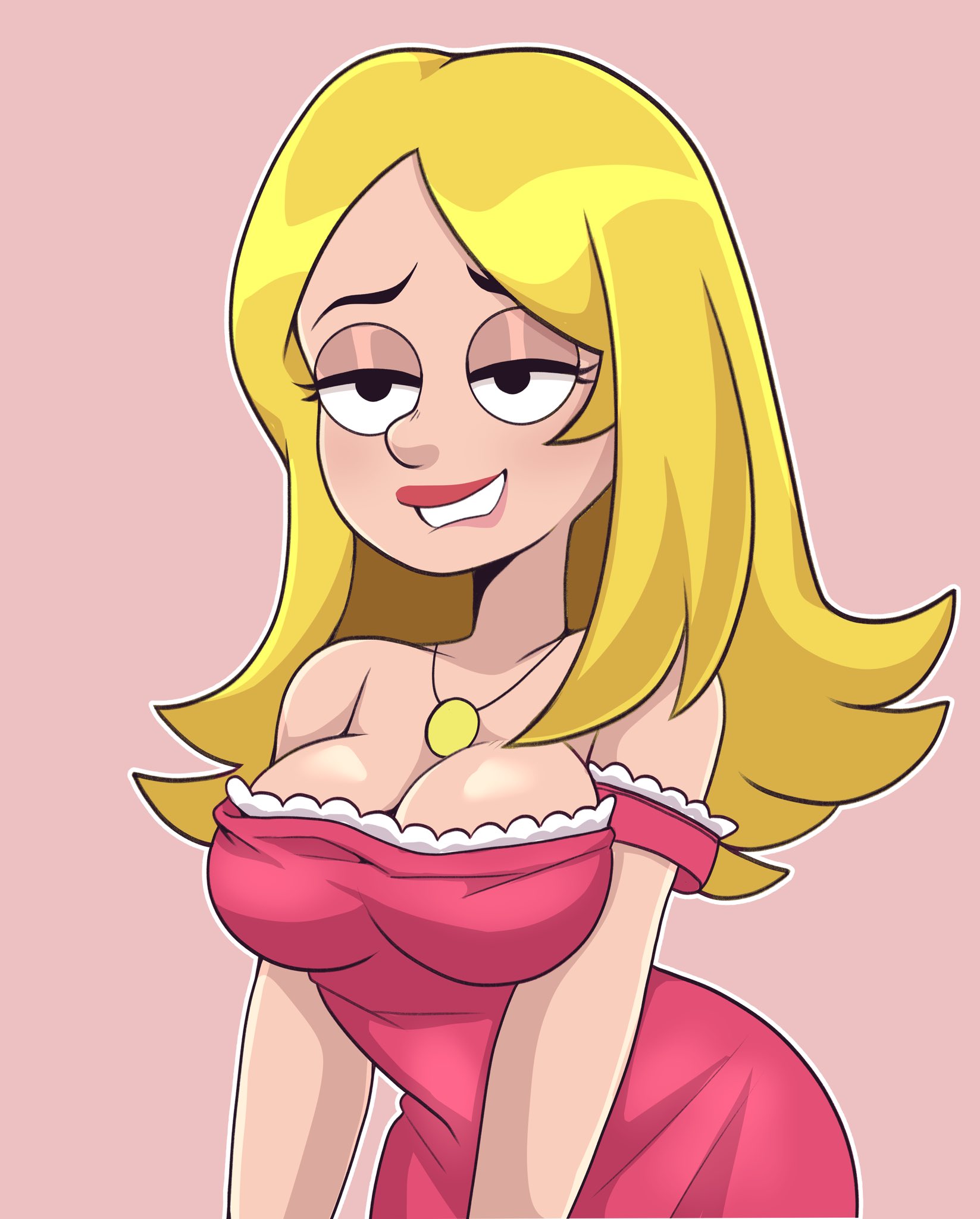 1girls, american dad, blonde hair, breasts, cherrypix, cleavage, dress, female, female only, francine smith, large breasts, pink dress, pixcherry, solo, upper body