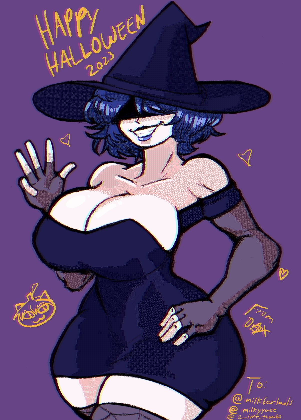 1girls 2023 cordelia_valentine covered_eyes dead_estate halloween huge_breasts rose_dax smile tagme witch witch_hat