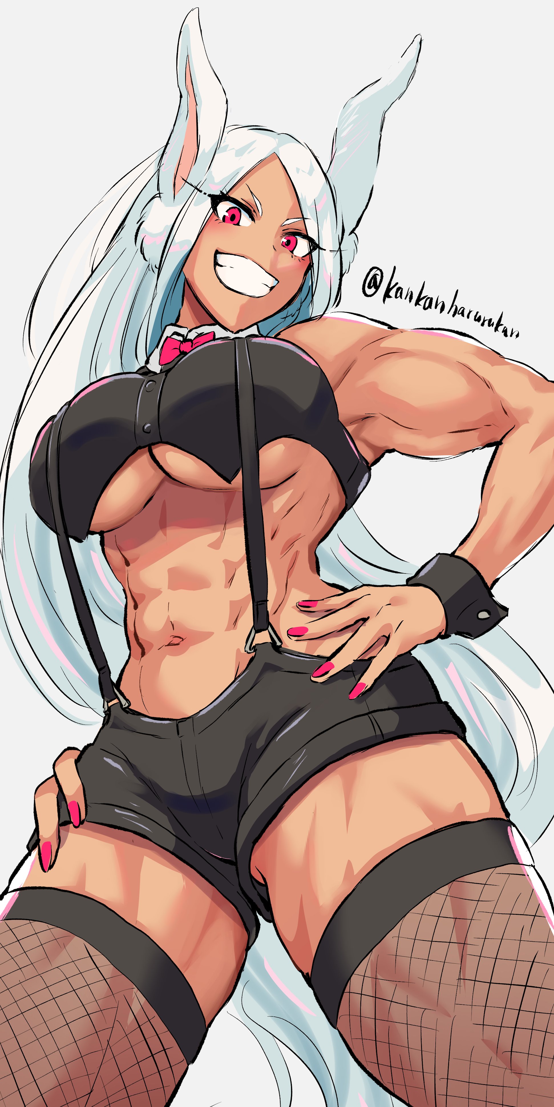 abs, athletic, athletic female, big breasts, breasts, female, fit, fit female, harurukan, miruko, muscular, muscular arms, muscular female, muscular thighs, my hero academia, rumi usagiyama