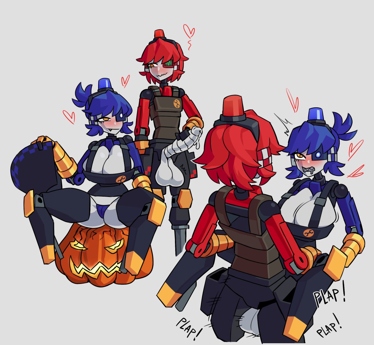 1boy 1boy1girl 1girls 2d ambiguous_penetration big_breasts clenched_teeth dell_spencer drooling kulodrones looking_pleasured male/female mimi_sentry overalls pumpkin robot_boy robot_girl sentry_(team_fortress_2) sentry_turret simple_background skirt_removed team_fortress_2 tf2 valve valve_(company)