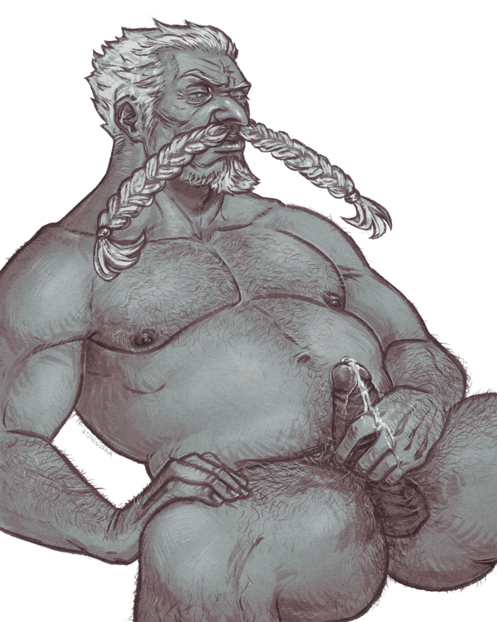 balls boner cum elvensfw erection facial_hair male male_only masturbation monochrome muscles muscular nude one_piece penis sitting solo solo_male spread_legs zeff