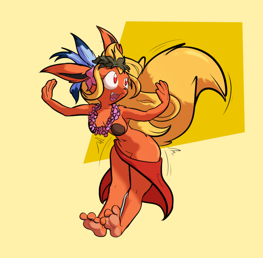 anthro coconut_bra eeveelution female flareon furry loincloth pin-up pokémon_(species) pokemon pokemon_(species) robbleu tagme tribal wardrobe_malfunction