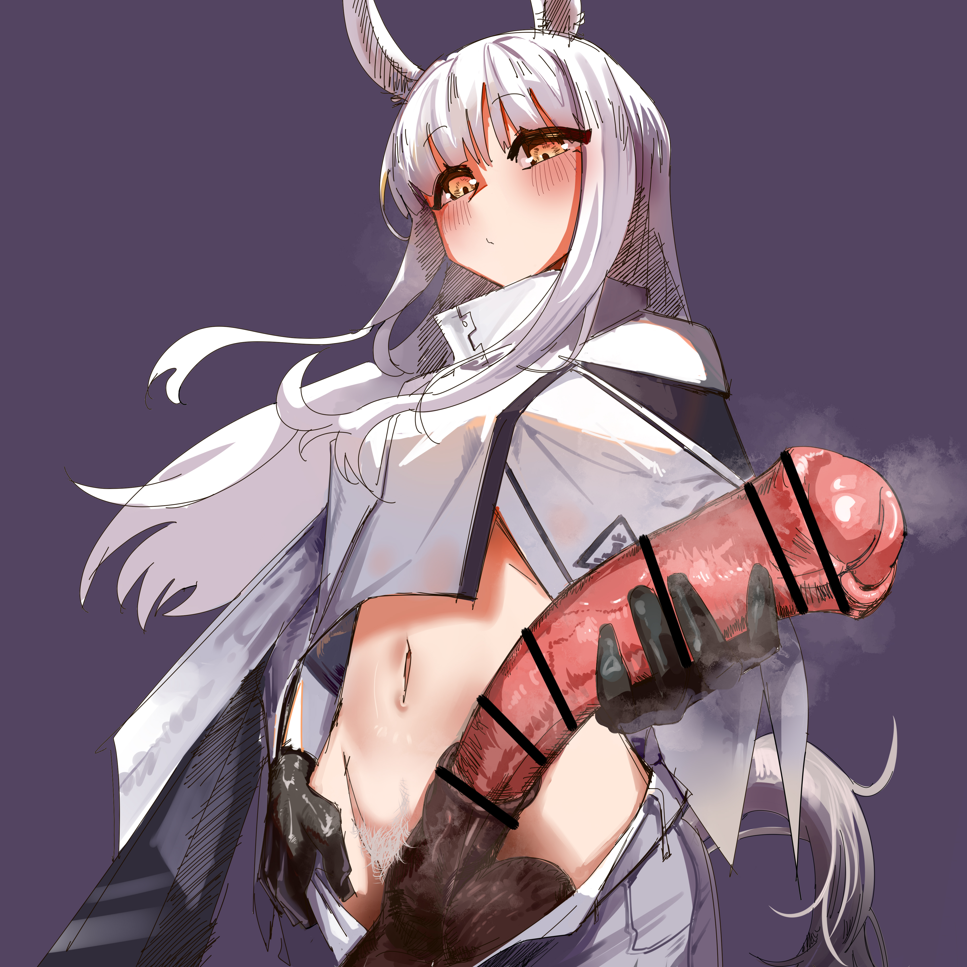 1futa, animal ears, animal genitalia, animal genitalia on humanoid, arknights, balls, big balls, big breasts, blush, breasts, censor bar, censored, clothed, clothing, erection, female, futa only, futanari, hi res, horse, horse ears, horse girl, horse penis, horsecock, horsecock futa, horsecock on humanoid, huge cock, humanoid, humanoid penis, intersex, iyouqi, kemonomimi, light skin, light-skinned futa, long hair, looking at viewer, mostly clothed, navel, penis, platinum (arknights), simple background, solo, standing, white hair