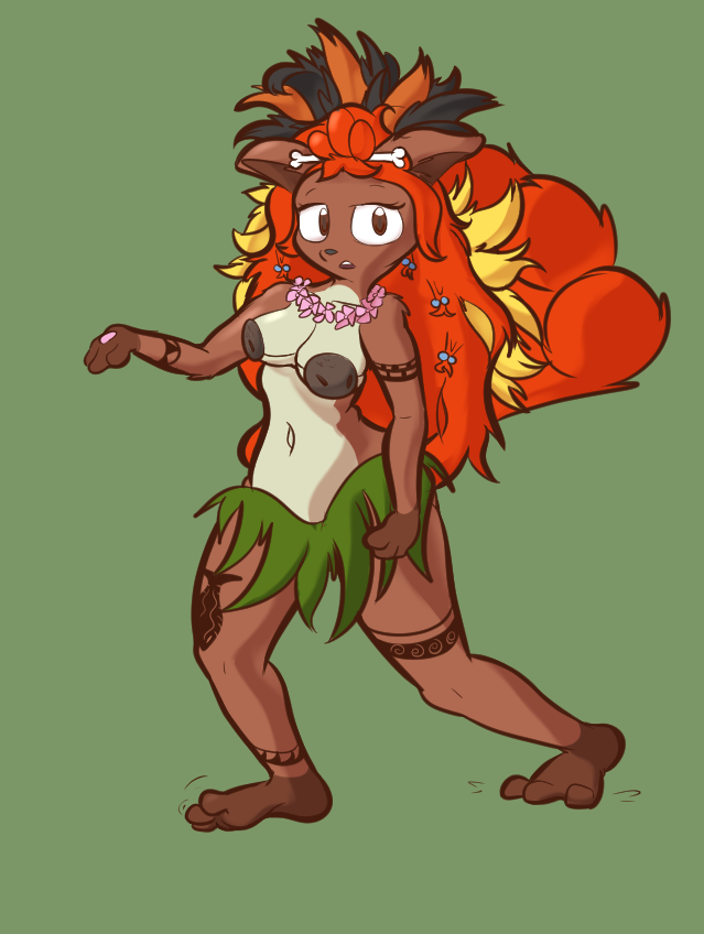 anthro anthro_only coconut_bra female female_only grass_skirt pokemon pokemon_(species) robbleu tagme tribal tribal_markings vulpix