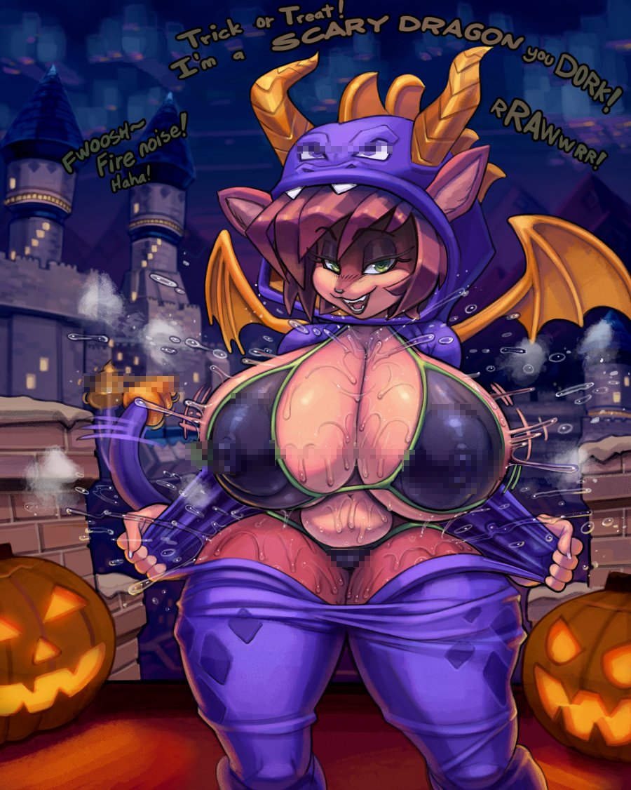 1girls, activision, anthro, big breasts, breasts, censored, censored nipples, cleavage, clothing, elora, female, female focus, female only, furry, huge breasts, hyper, hyper breasts, large breasts, mosaic censoring, skimpy, snao, spyro the dragon, sweat, sweaty breasts, tagme, thick thighs, thighs, wide hips