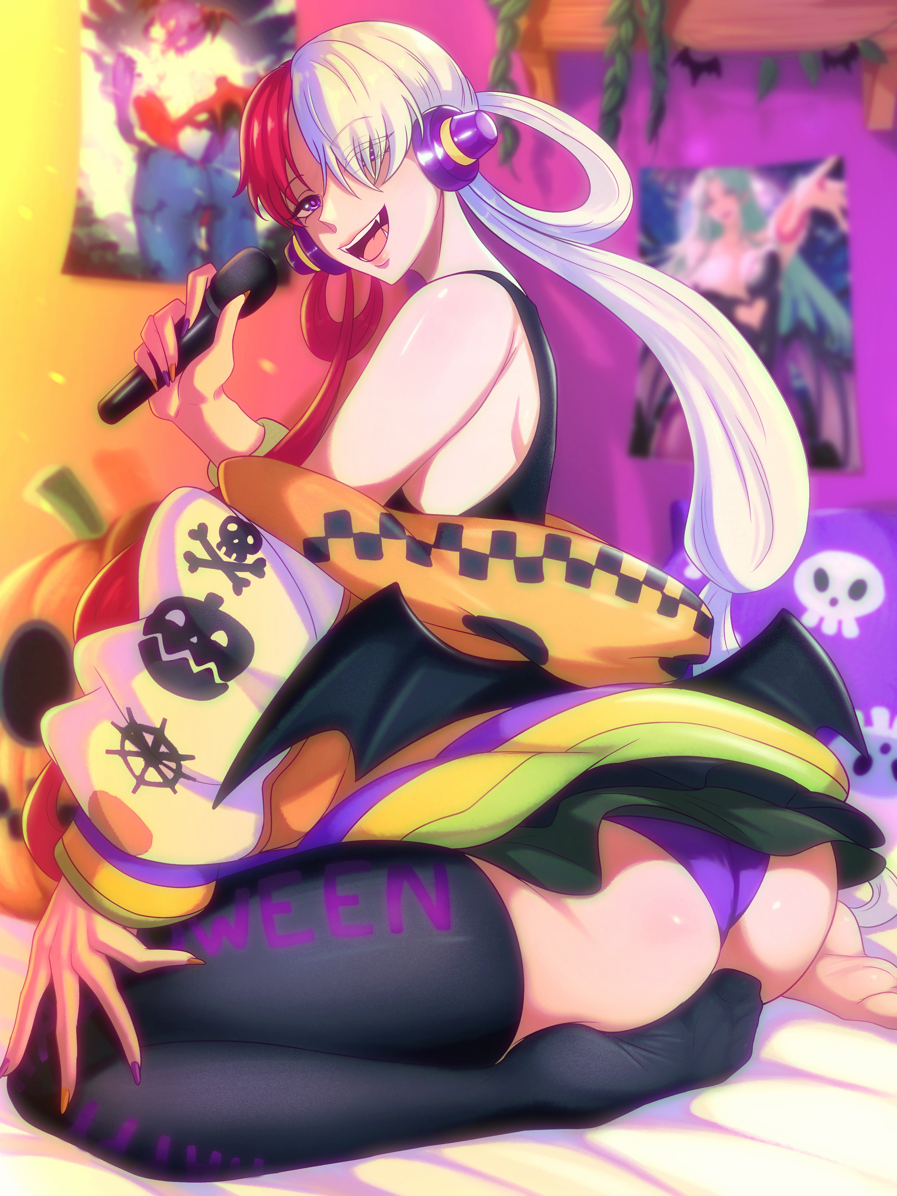 1girls, female, female only, halloween, one piece, one piece film red, opalisart, red hair, red-haired female, tagme, two-tone hair, uta (one piece), white hair, white-haired female