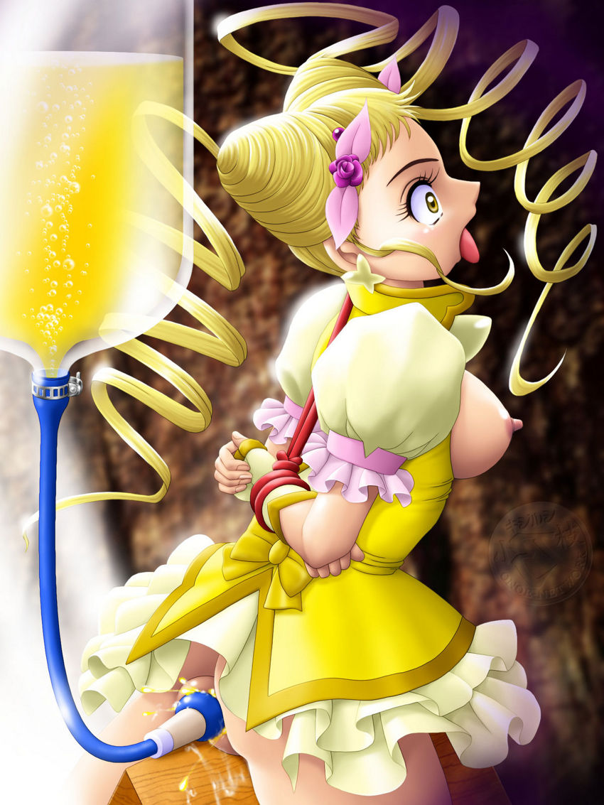 anal arms_behind_back bondage buttplug buttplug_enema clothing cure_lemonade dress enema inflation magical_girl onoe pretty_cure small_breasts urara_kasugano yes!_precure_5