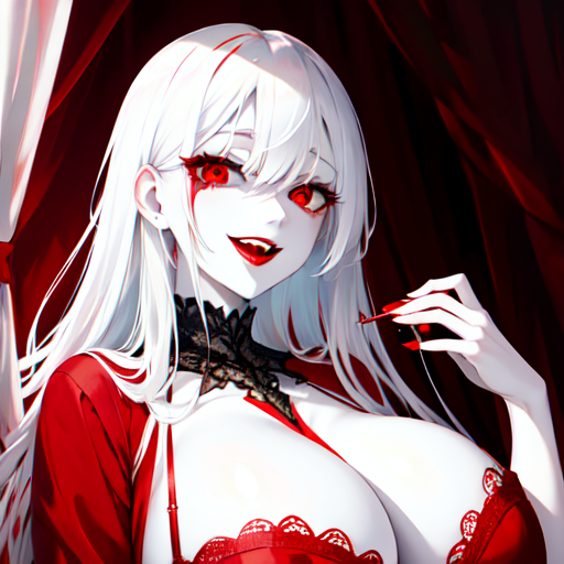 ai_generated nemus_waifu_generator pale_skin red_dress red_eyes red_lips sayori_yamagami tagme white_hair