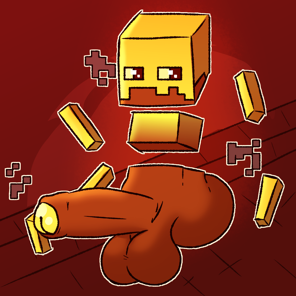 blaze_(minecraft) cube_head hyper_balls hyper_genitalia hyper_penis minecraft minecraft_mob reddcatto