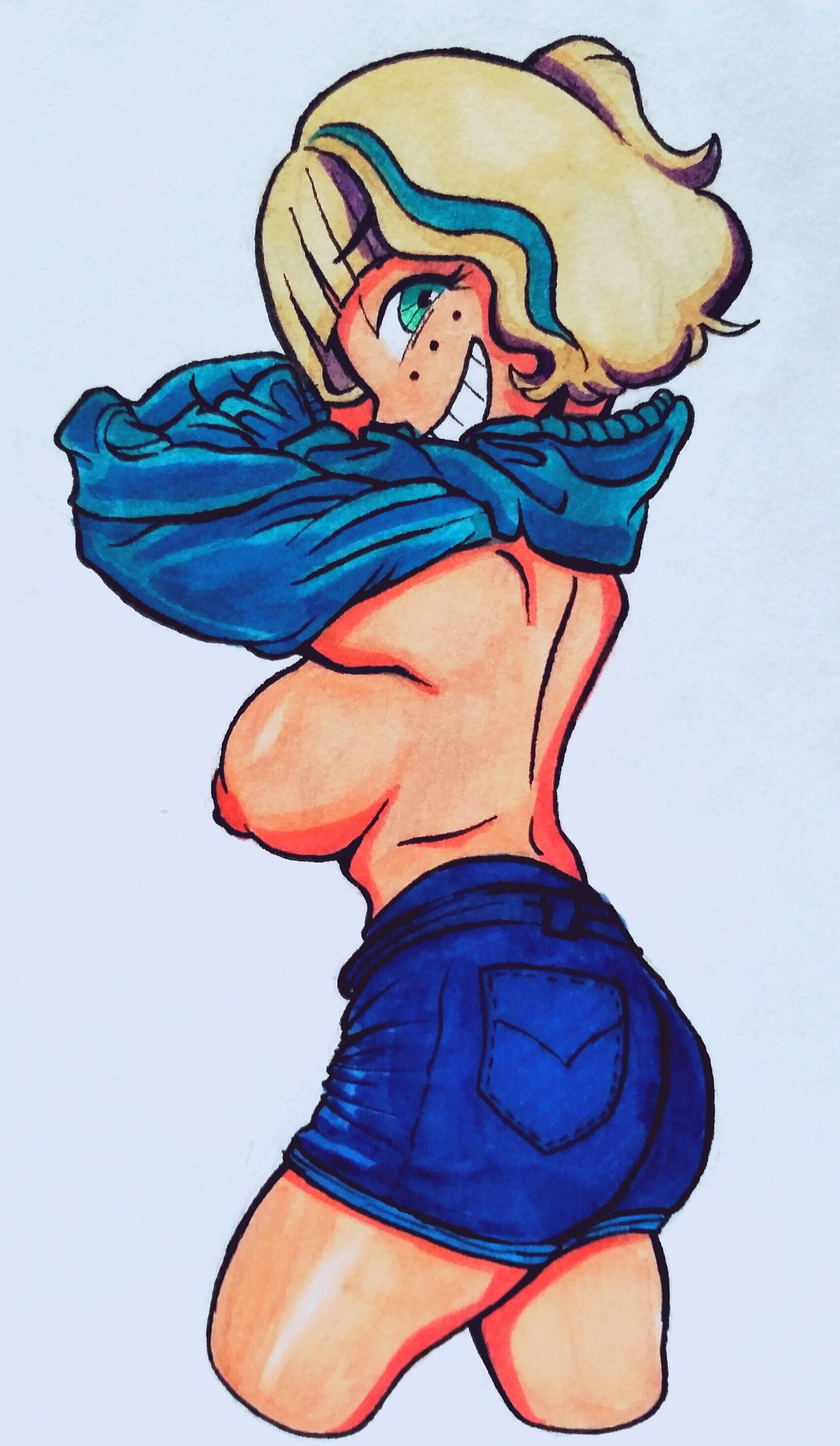 1girls 2010s 2019 areolae back big_breasts blonde blonde_hair blonde_hair_female blue_clothing blue_shorts breasts breasts_out confident denim_shorts disney_xd exposed_breasts female female_only freckles freckles_on_face jackie_lynn_thomas jean_shorts light-skinned_female light_skin moderate_tomboy naughty_smile nipples no_bra seductive seductive_look short_hair shorts side_view sideboob sideview sinnni97 smile solo solo_female standing star_vs_the_forces_of_evil sweater sweater_only taking_off_topwear tomboy two_tone_hair undressed undressing western_art western_cartoon