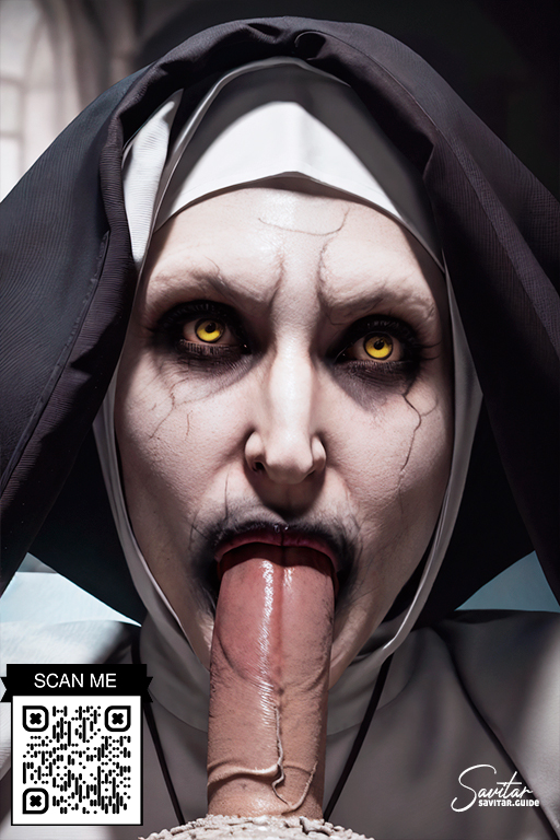 ai_generated big_breasts blowjob creepy ghost ghost_girl horror nun pale-skinned_female savitar savitar_(artist) self_upload the_nun valak yellow_eyes