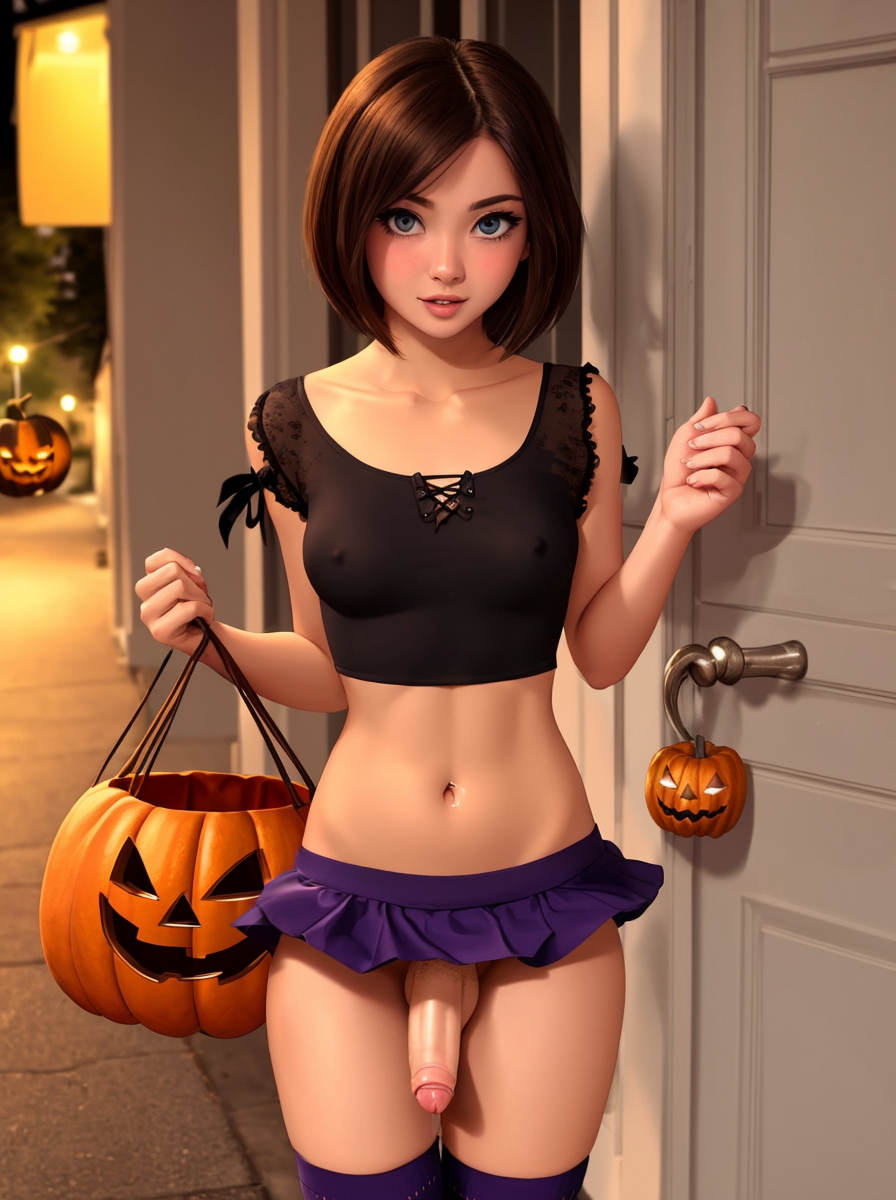 1futa, ai generated, athletic, athletic futa, balls, bottomless skirt, breasts, costume, dickgirl, erect nipples, erection, erection under clothes, erection under skirt, futa only, futanari, halloween, halloween costume, intersex, makychan, nipple bulge, nipples, partially clothed, penis, penis out, penis under clothes, penis under skirt, precum, precum drip, presenting penis, public, public exposure, public nudity, skirt, skirt lift, small breasts, trick or treat