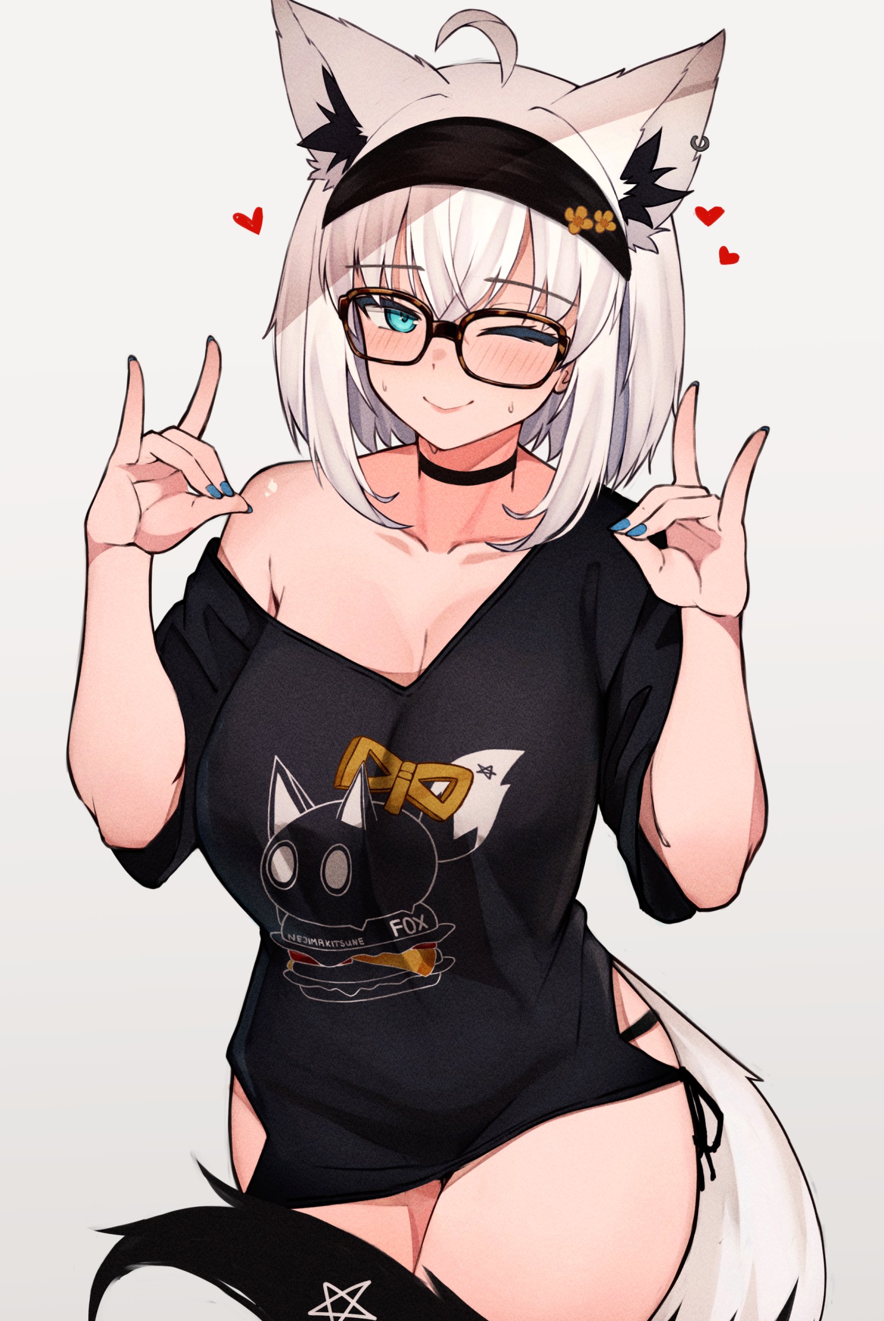 big breasts, breasts, female, fox ears, hololive, hololive gamers, hololive gen 1, hololive japan, kemonomimi, large breasts, shirakami fubuki, thick thighs, varniskarnis, virtual youtuber