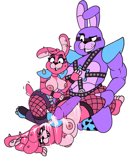 1boy 2girls animatronic bonnet bonnet_(fnafsl) breasts covered_in_cum fanmade_design five_nights_at_freddy's freddy_in_space_3 furry glamrock_bonnet_(fnaf) glamrock_bonnie_(fnaf) half-dressed penis rabbit robot sex shoulderpads stockings twins windstand