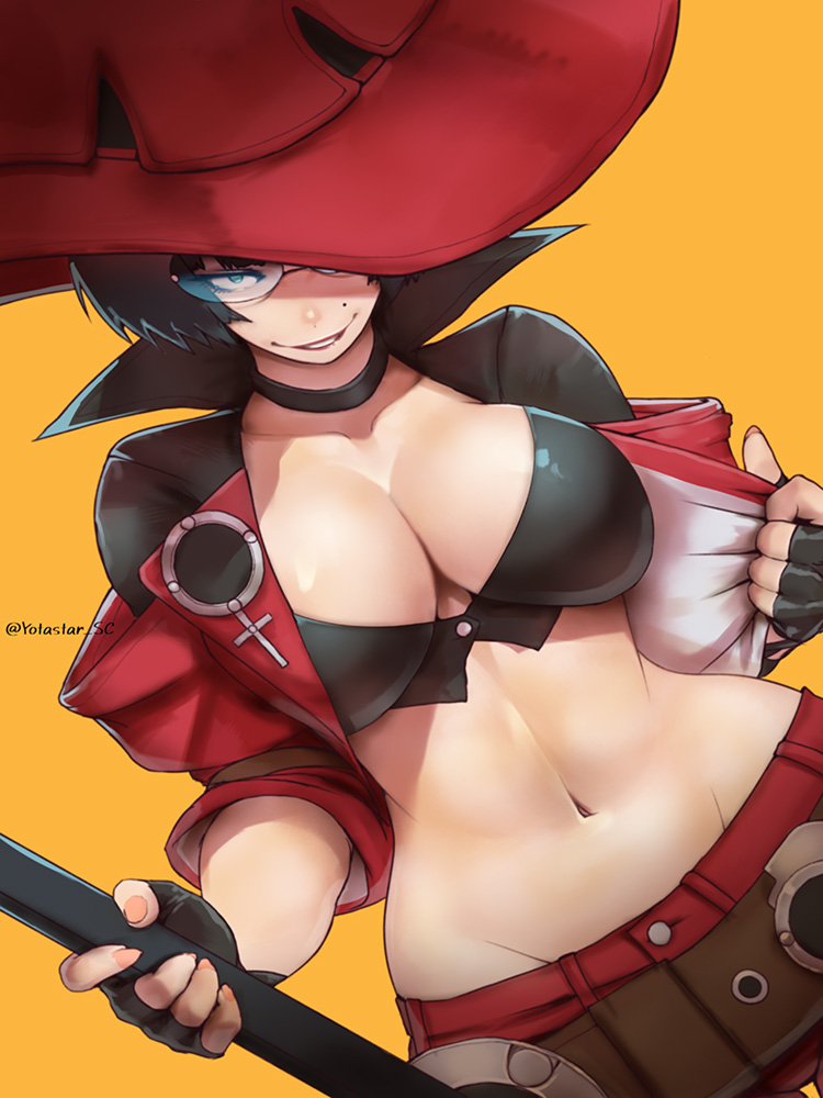 blue-tinted_eyewear breasts female female_only guilty_gear hat i-no solo sunglasses tinted_eyewear yotastar