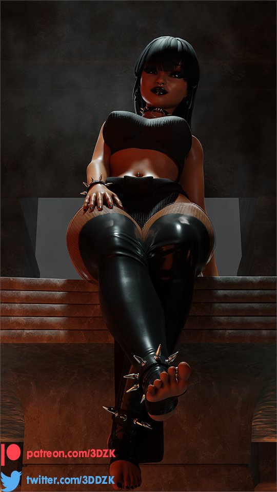 1girls, 3d, 3d (artwork), 3dzk, alternative costume, black hair, breasts, brown body, brown skin, chel, dark skin, dark-skinned female, female, female only, goth, goth chel, hispanic, human, large breasts, latex, latina, spiked bracelet, spiked collar, the road to el dorado, thick thighs, thighhighs, thighs, wide hips