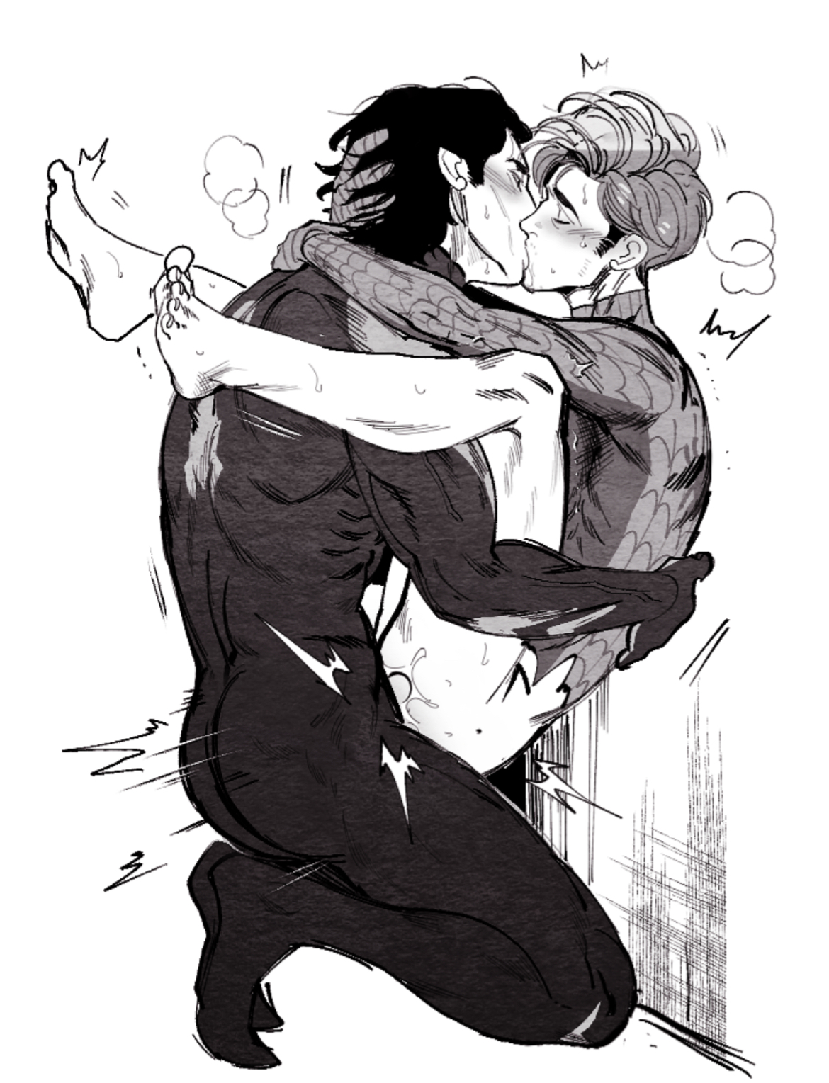gay, gay sex, male, male only, marvel, marvel comics, miguel o'hara, monochrome, peter b parker, spider-man: across the spider-verse