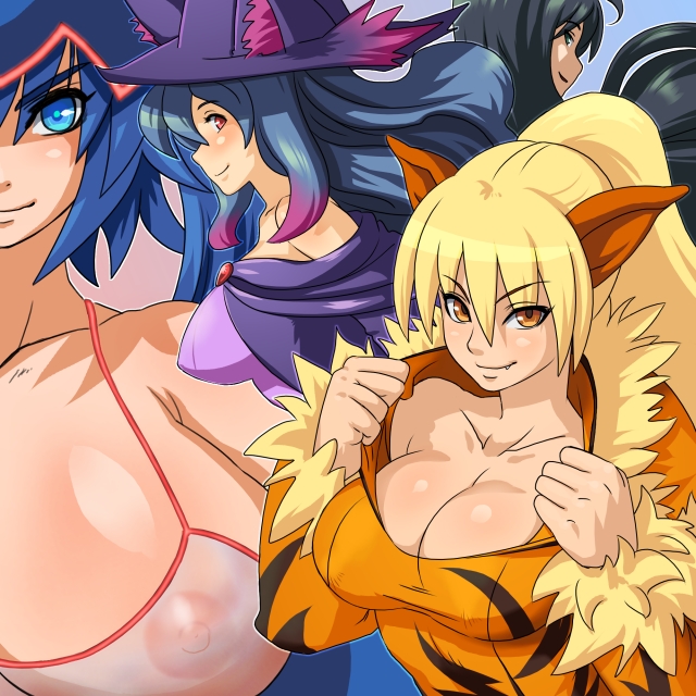 2009 4girls alternate_breast_size arcanine blush breasts cleavage cosplay female female_only fushisha_o huge_breasts human_only humanoid kemonomimi kyogre mismagius multiple_females multiple_girls nintendo nipples_visible_through_clothing pokemon pokemon_(species) pokemon_dppt pokemon_rgby pokemon_rse see-through smile straight_hair windie