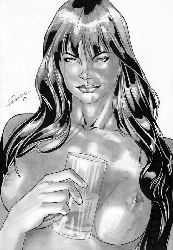 1girls female female_only marvel mary_jane_watson monochrome reginaldo_souza solo spider-man_(series) tagme