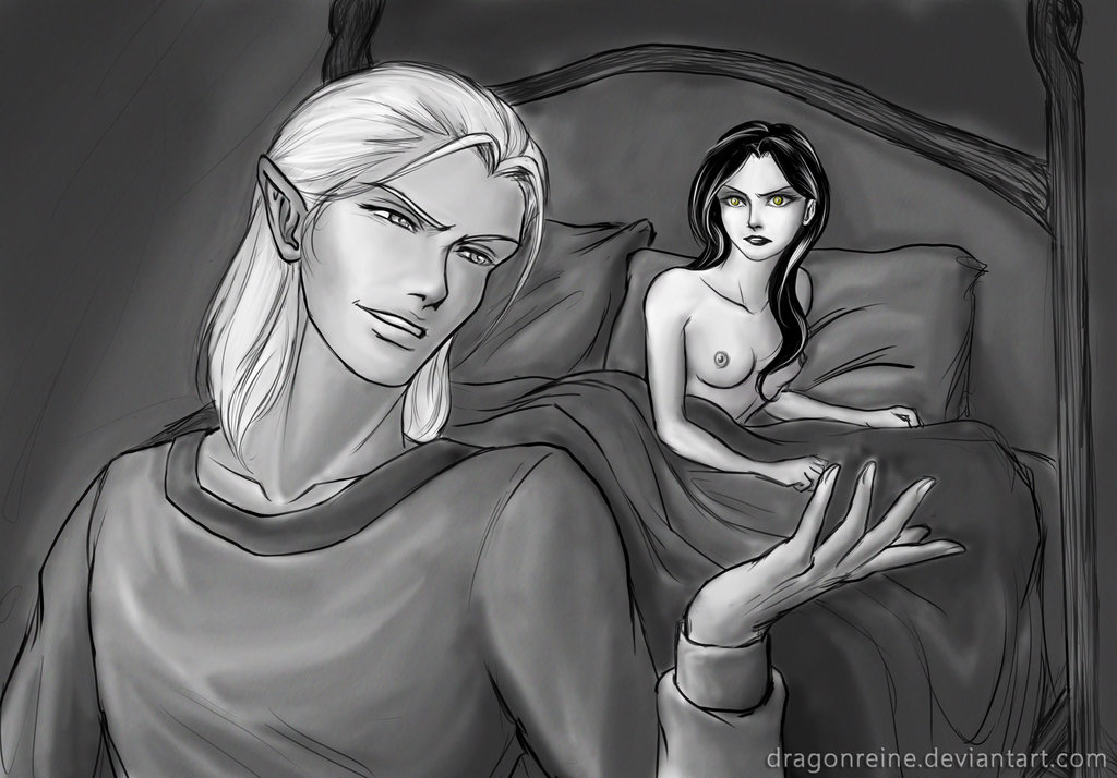 breasts dragon_age dragon_age_origins dragonreine elf female greyscale male morrigan_(dragon_age) tagme zevran_arainai