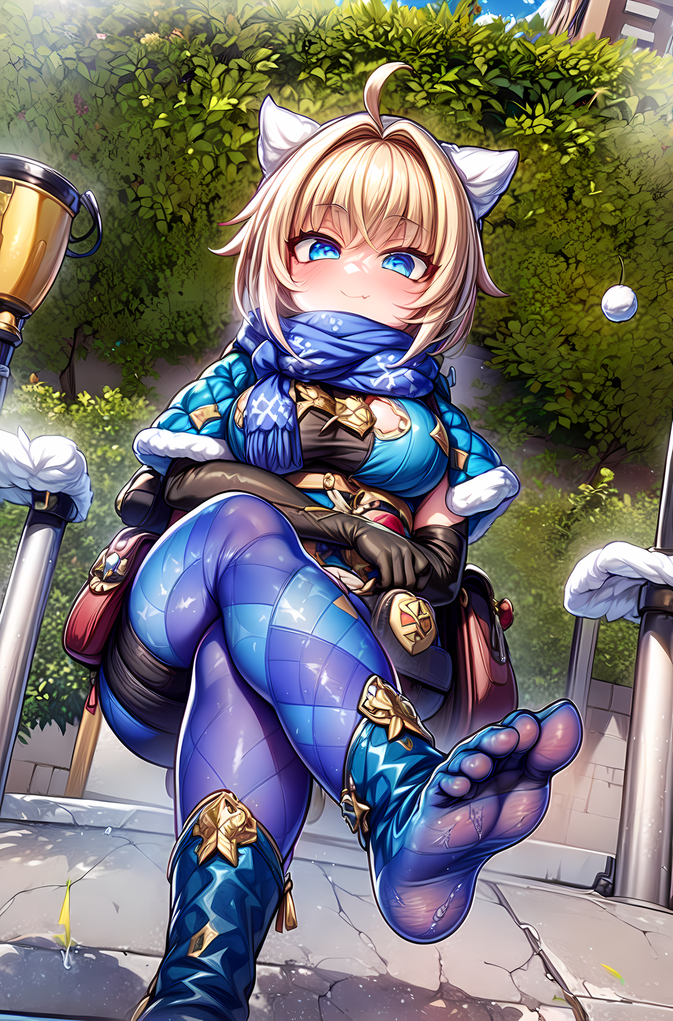 1girls 5_toes ai_generated alternate_breast_size animal_ears blonde_hair blue_eyes blue_legwear blush clothed crossed_legs feet female female_focus female_only foopanthia foot_fetish foot_focus footwear from_below honkai:_star_rail honkai_(series) legs legwear long_hair looking_at_viewer looking_down lynx_(honkai:_star_rail) lynx_landau smile sole_female soles solo solo_female solo_focus stockings teasing thick_thighs thighs tight_clothing tights toes