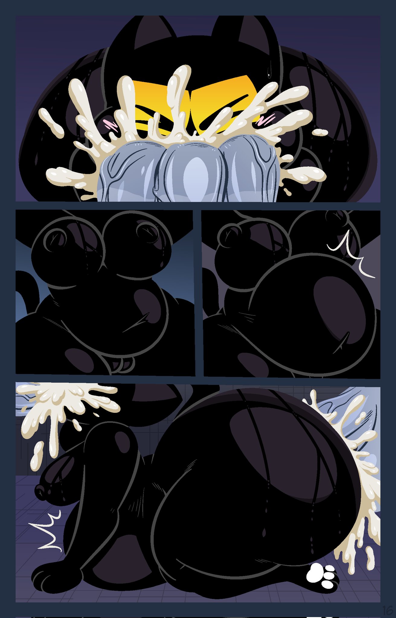 ass, black fur, breasts, cat girl, catgirl, comic, cum, cum inside, cumflation, ekkokenight, female, ghost, huge ass, huge cock, inflation, magic cat academy, male, momo (google), page 16, penis, pussy, tagme